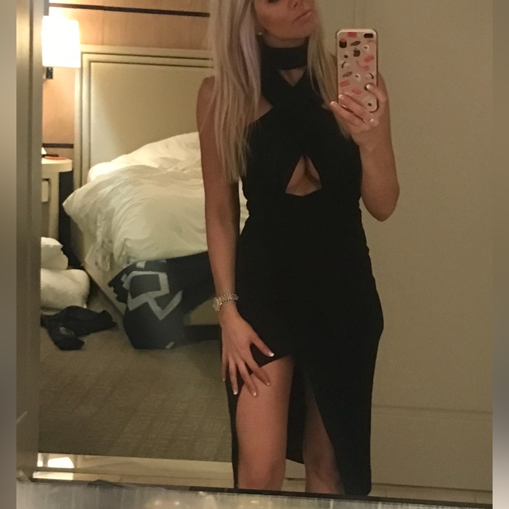 Black Cutout Crisscross Midi Dress Saints + Secrets